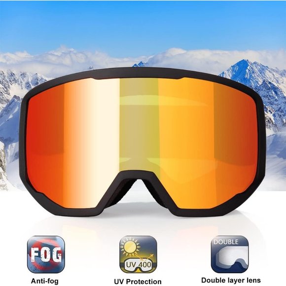 Women OTG Black Frame Red Anti Fog UV Protection Snowboard Goggles - Picture 2 of 7